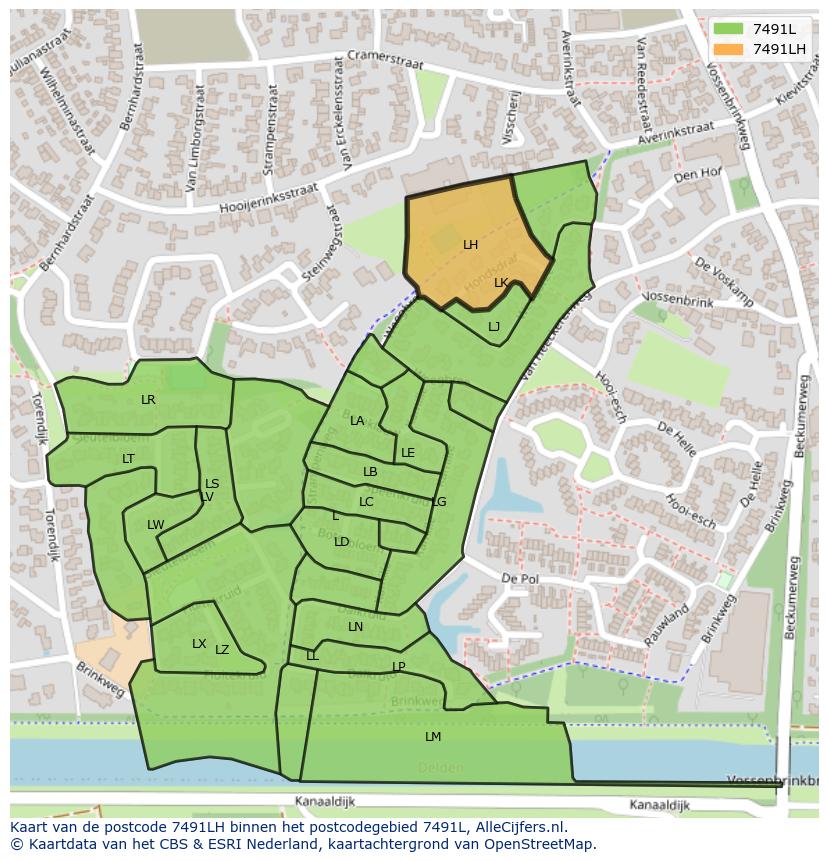 Afbeelding van het postcodegebied 7491 LH op de kaart.