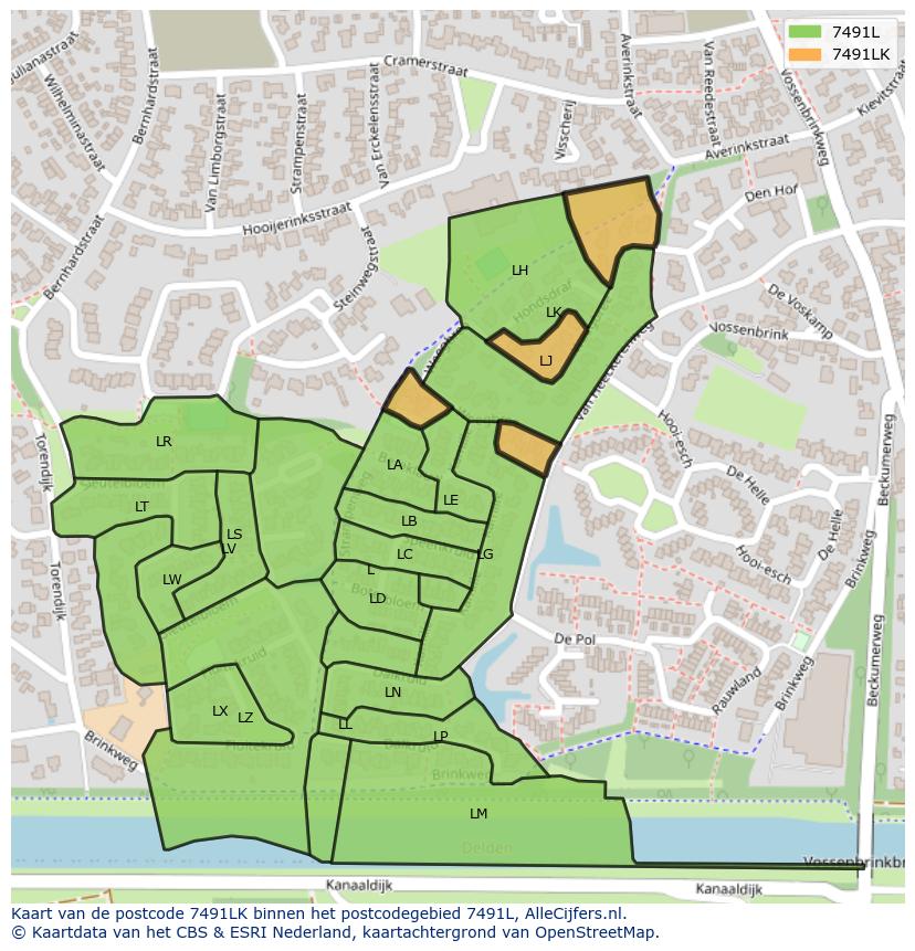 Afbeelding van het postcodegebied 7491 LK op de kaart.