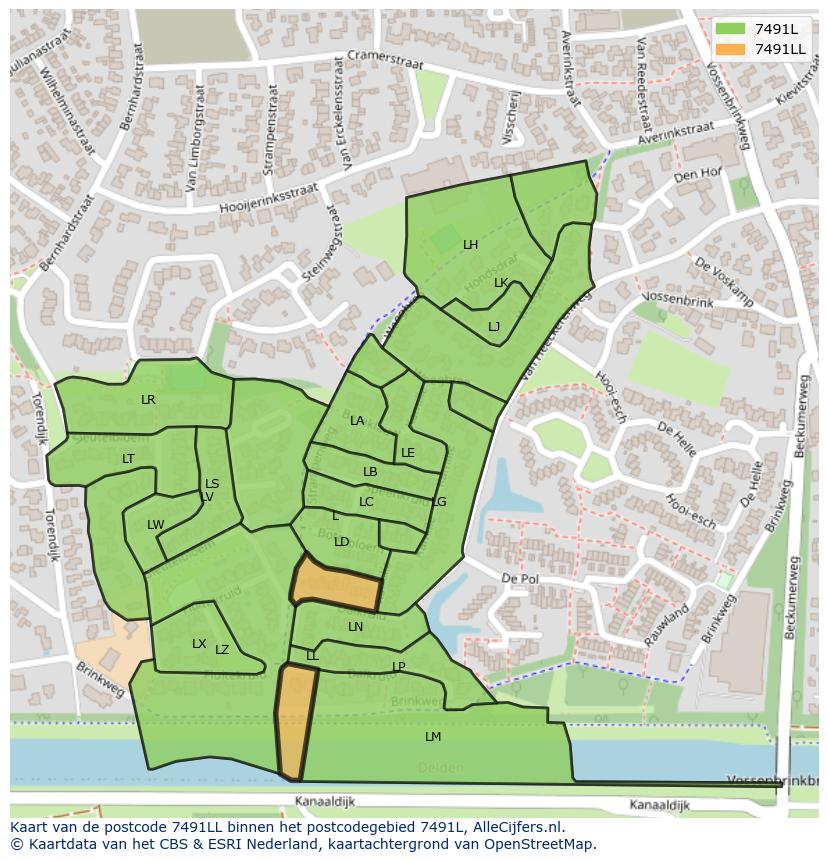 Afbeelding van het postcodegebied 7491 LL op de kaart.
