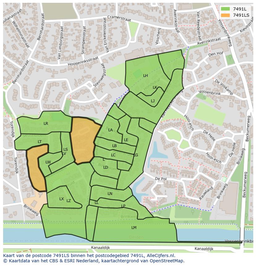 Afbeelding van het postcodegebied 7491 LS op de kaart.