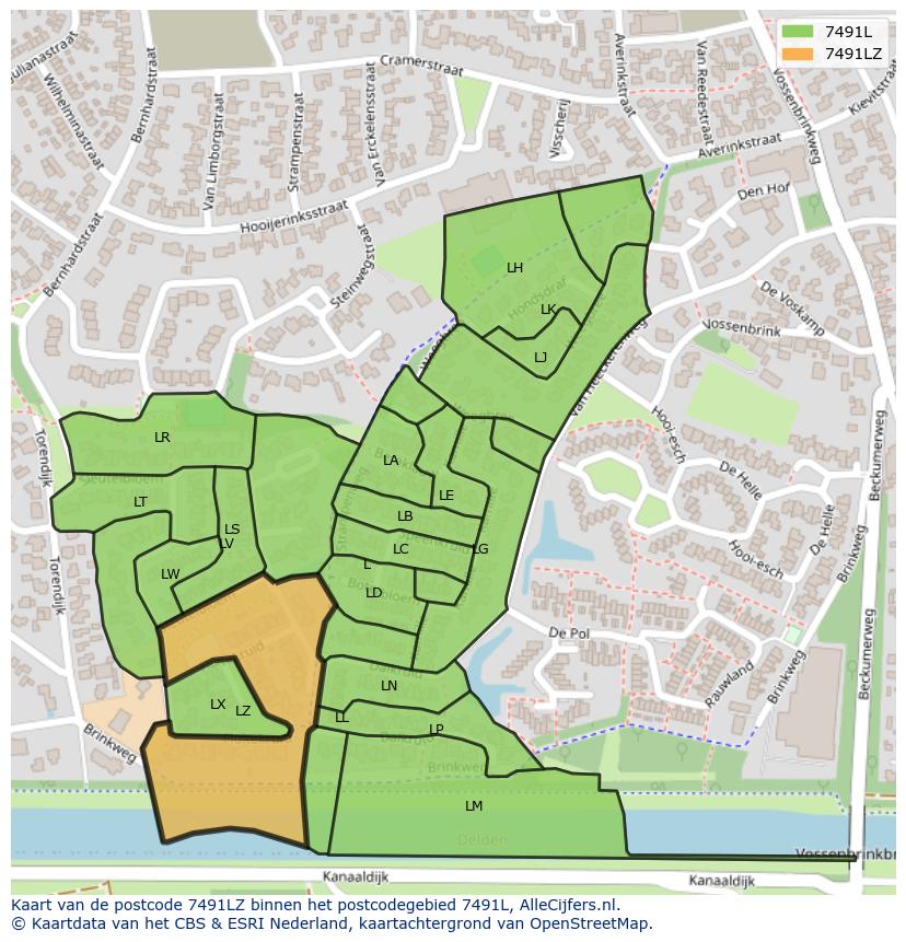 Afbeelding van het postcodegebied 7491 LZ op de kaart.