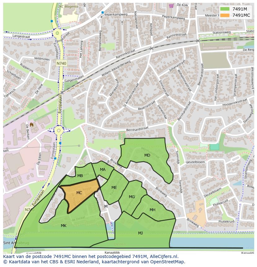 Afbeelding van het postcodegebied 7491 MC op de kaart.