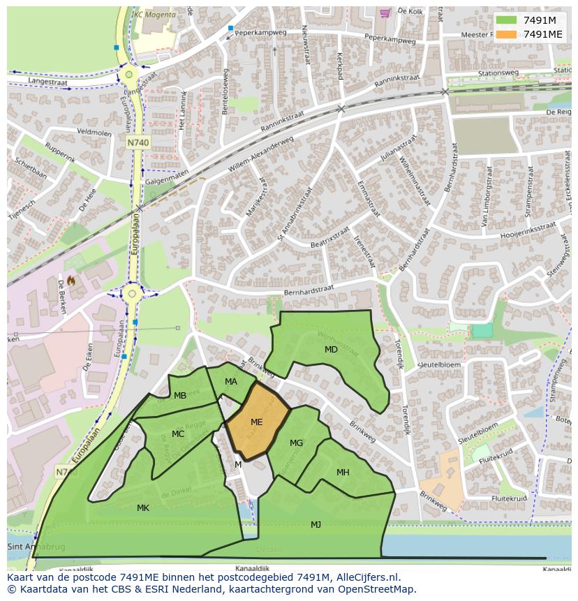 Afbeelding van het postcodegebied 7491 ME op de kaart.