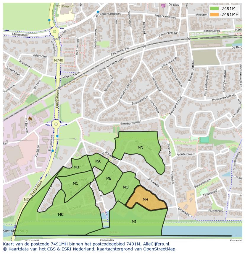 Afbeelding van het postcodegebied 7491 MH op de kaart.