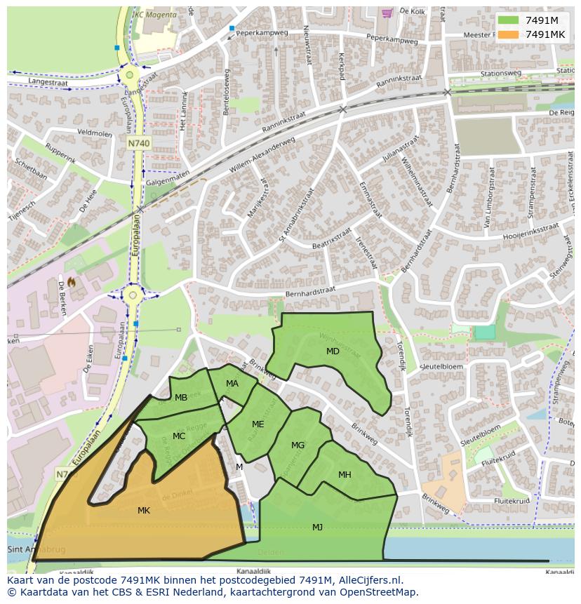 Afbeelding van het postcodegebied 7491 MK op de kaart.