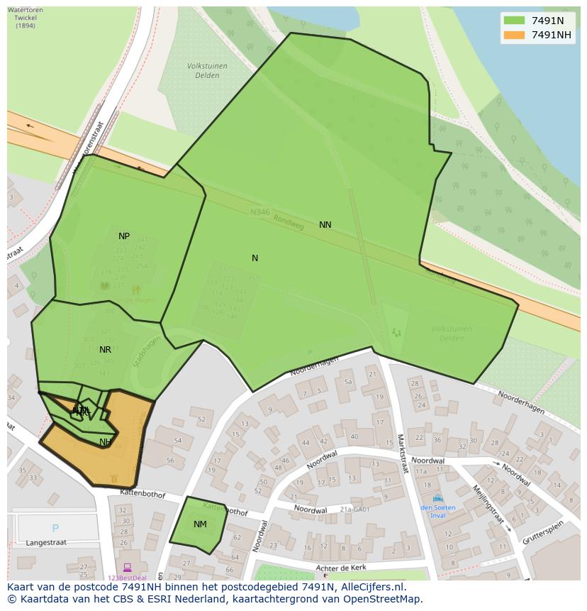 Afbeelding van het postcodegebied 7491 NH op de kaart.
