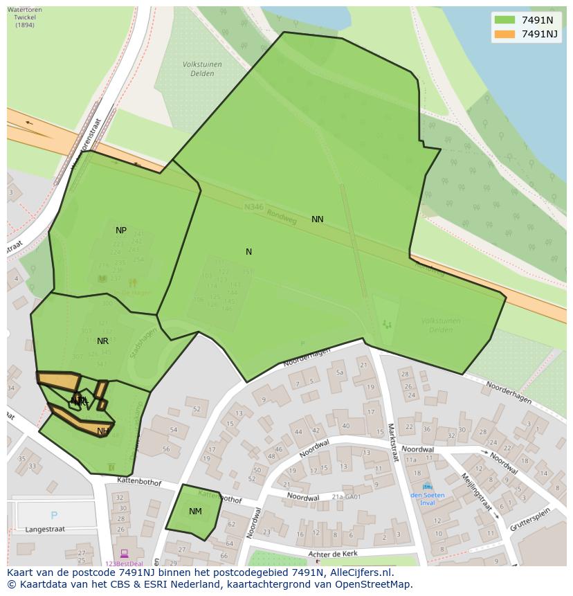 Afbeelding van het postcodegebied 7491 NJ op de kaart.