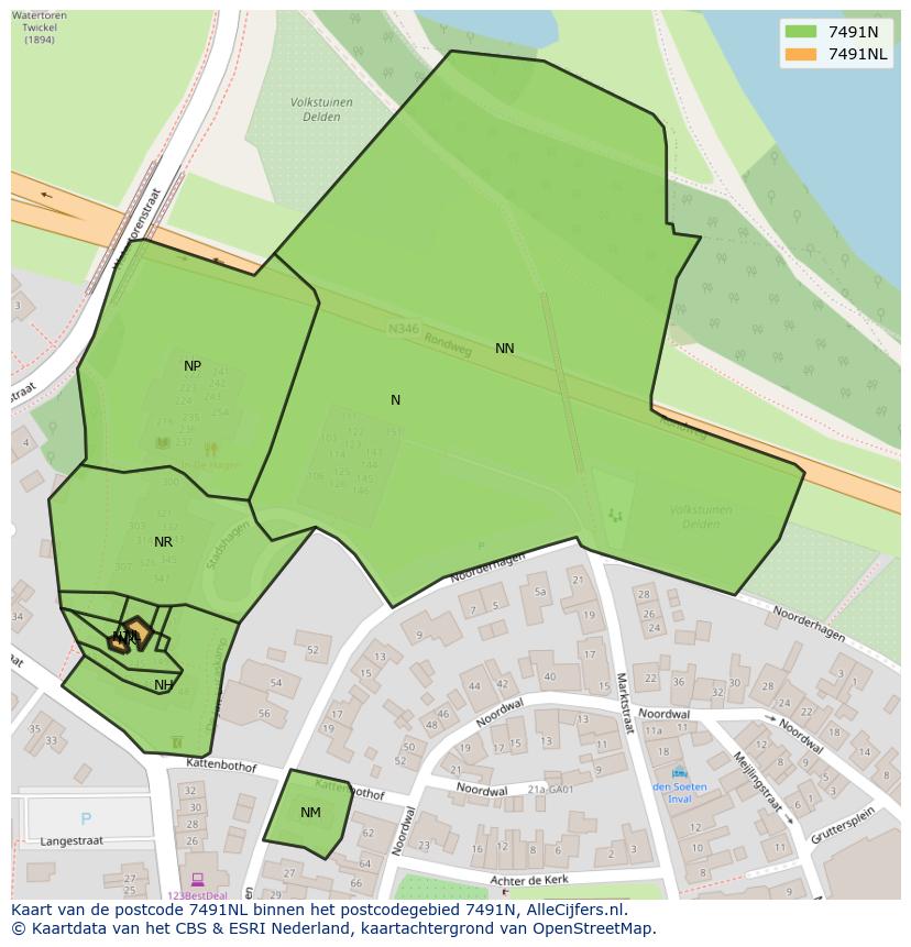 Afbeelding van het postcodegebied 7491 NL op de kaart.