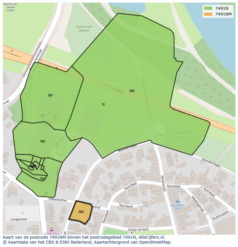 Afbeelding van het postcodegebied 7491 NM op de kaart.