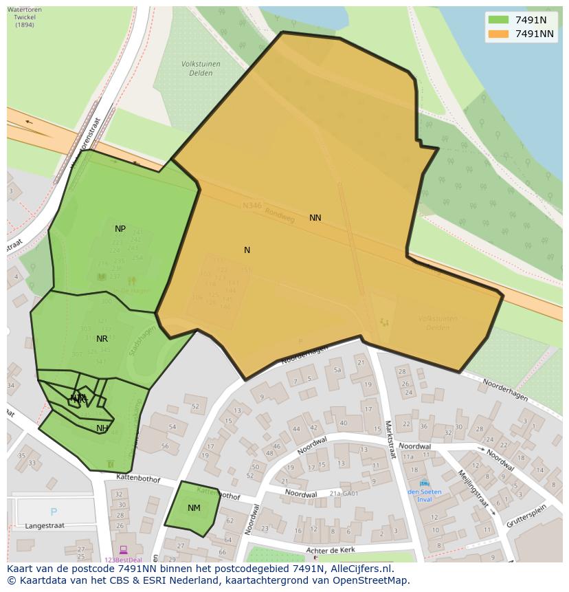 Afbeelding van het postcodegebied 7491 NN op de kaart.
