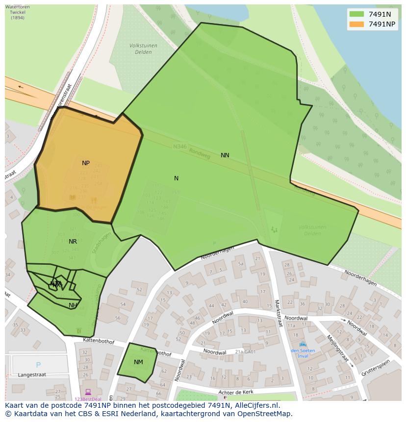 Afbeelding van het postcodegebied 7491 NP op de kaart.