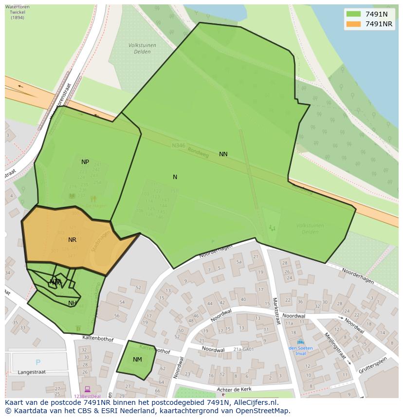 Afbeelding van het postcodegebied 7491 NR op de kaart.