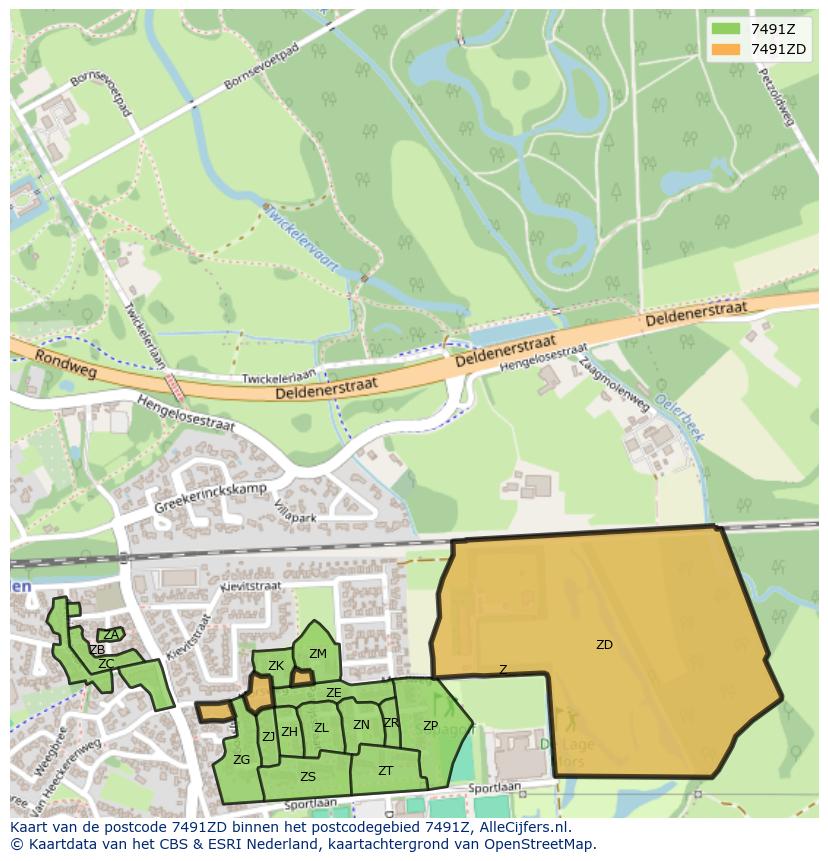 Afbeelding van het postcodegebied 7491 ZD op de kaart.