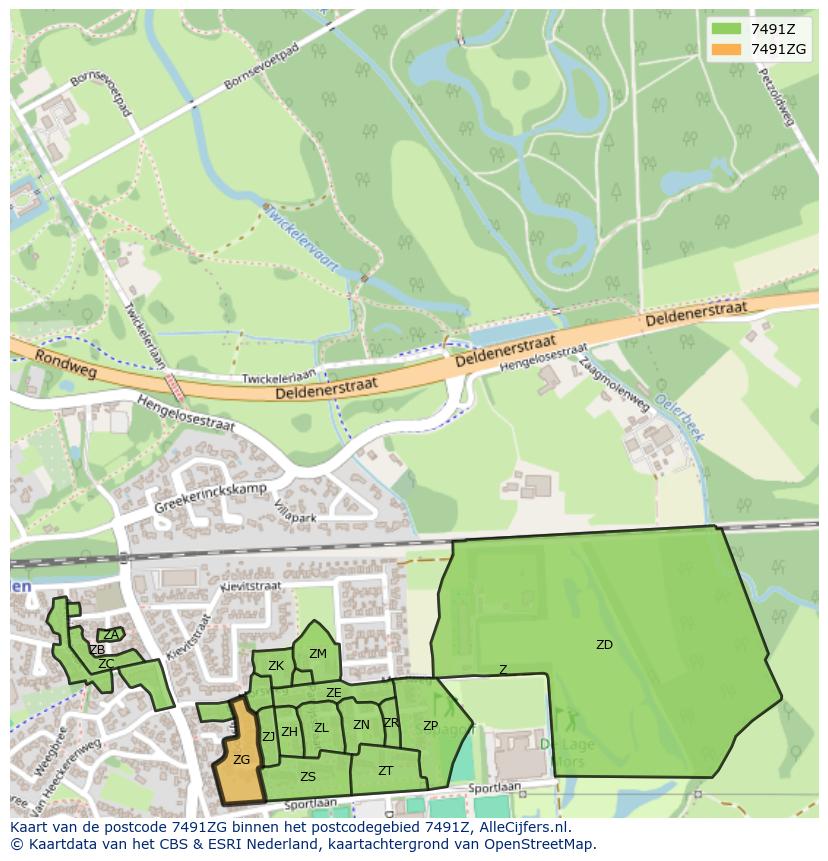 Afbeelding van het postcodegebied 7491 ZG op de kaart.