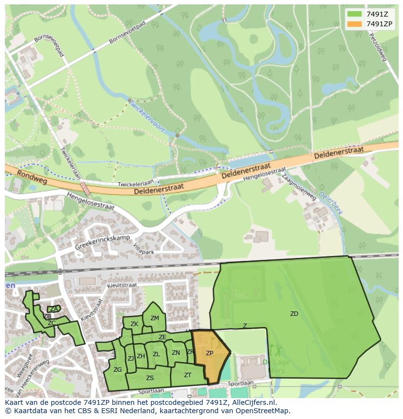 Afbeelding van het postcodegebied 7491 ZP op de kaart.