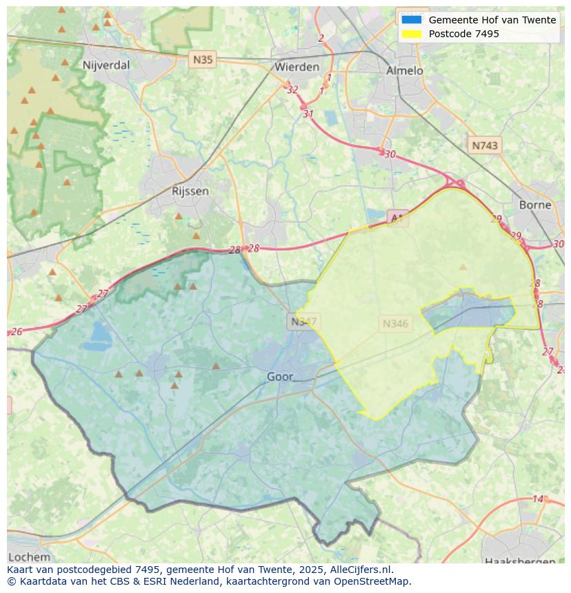Afbeelding van het postcodegebied 7495 op de kaart.