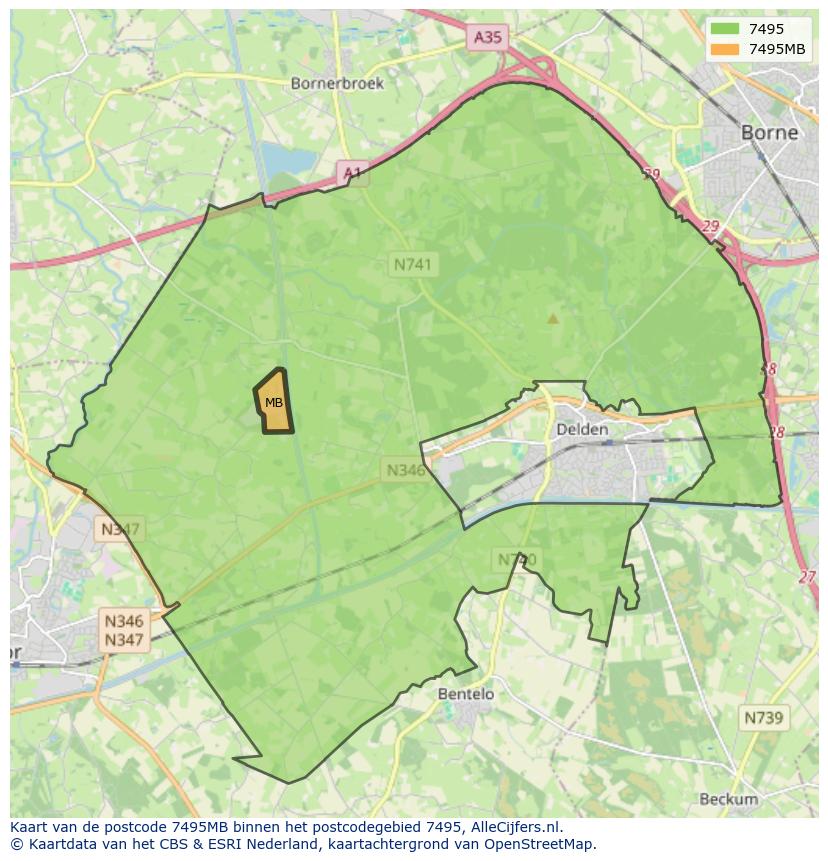 Afbeelding van het postcodegebied 7495 MB op de kaart.