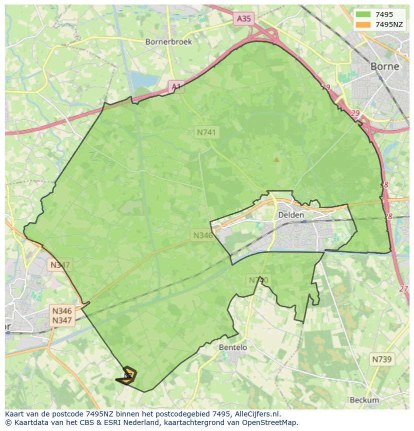 Afbeelding van het postcodegebied 7495 NZ op de kaart.