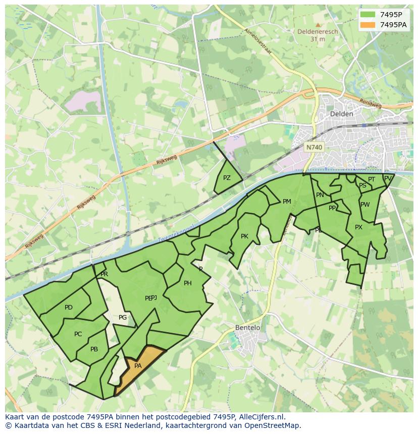 Afbeelding van het postcodegebied 7495 PA op de kaart.