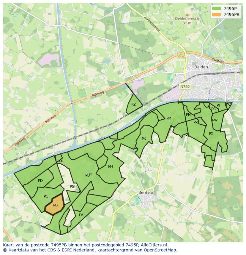 Afbeelding van het postcodegebied 7495 PB op de kaart.