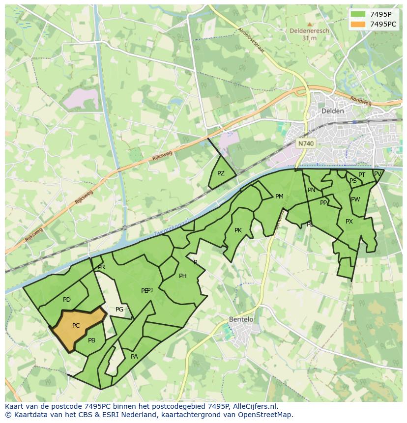 Afbeelding van het postcodegebied 7495 PC op de kaart.