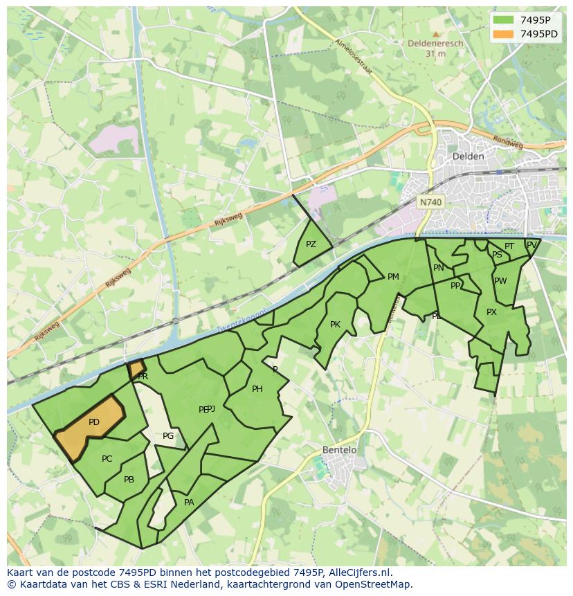 Afbeelding van het postcodegebied 7495 PD op de kaart.