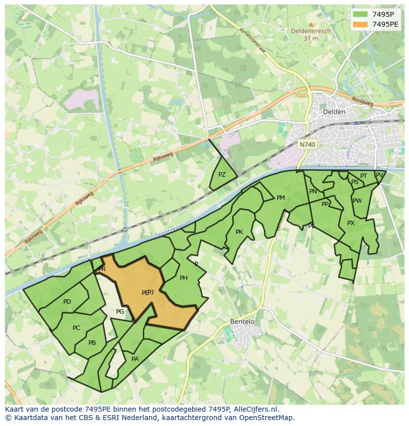 Afbeelding van het postcodegebied 7495 PE op de kaart.