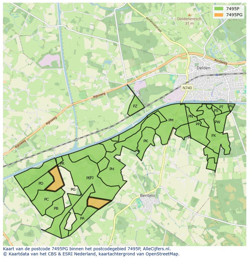 Afbeelding van het postcodegebied 7495 PG op de kaart.