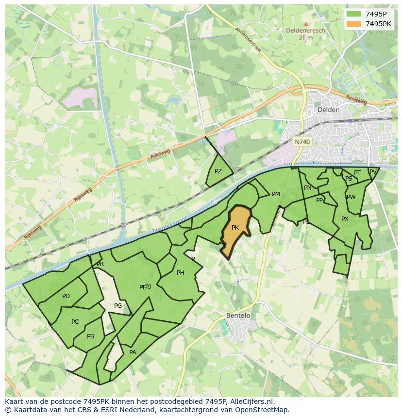 Afbeelding van het postcodegebied 7495 PK op de kaart.