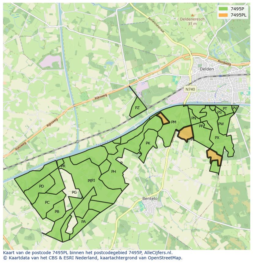 Afbeelding van het postcodegebied 7495 PL op de kaart.