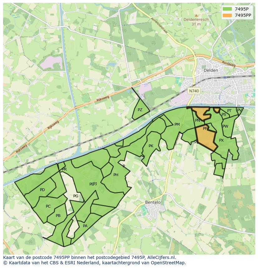 Afbeelding van het postcodegebied 7495 PP op de kaart.