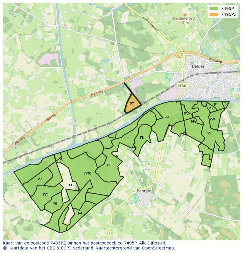 Afbeelding van het postcodegebied 7495 PZ op de kaart.