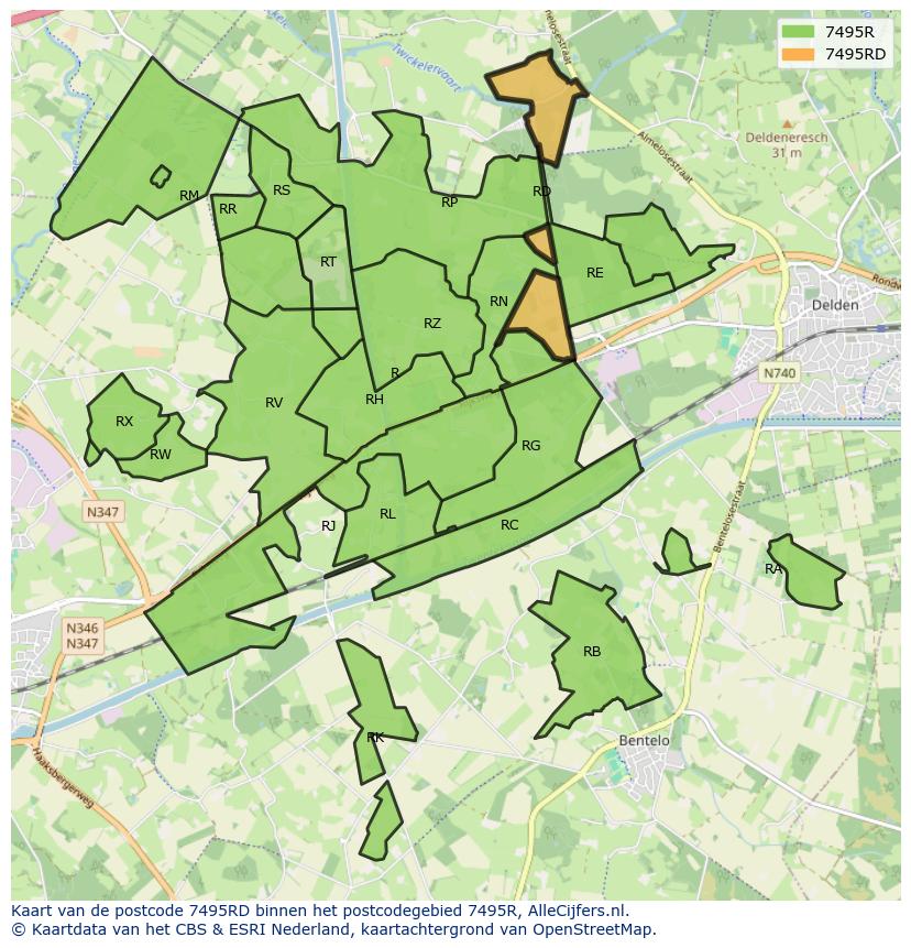 Afbeelding van het postcodegebied 7495 RD op de kaart.
