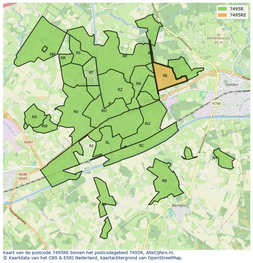 Afbeelding van het postcodegebied 7495 RE op de kaart.