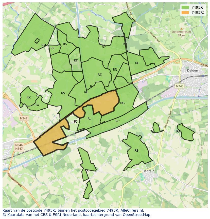 Afbeelding van het postcodegebied 7495 RJ op de kaart.