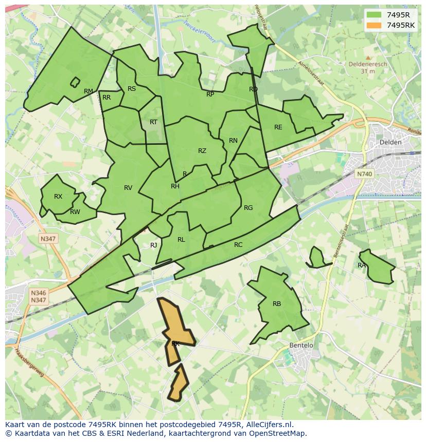 Afbeelding van het postcodegebied 7495 RK op de kaart.