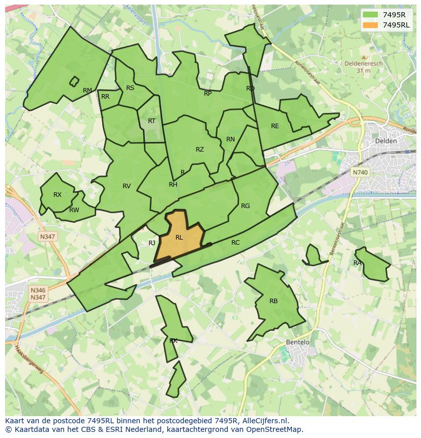 Afbeelding van het postcodegebied 7495 RL op de kaart.