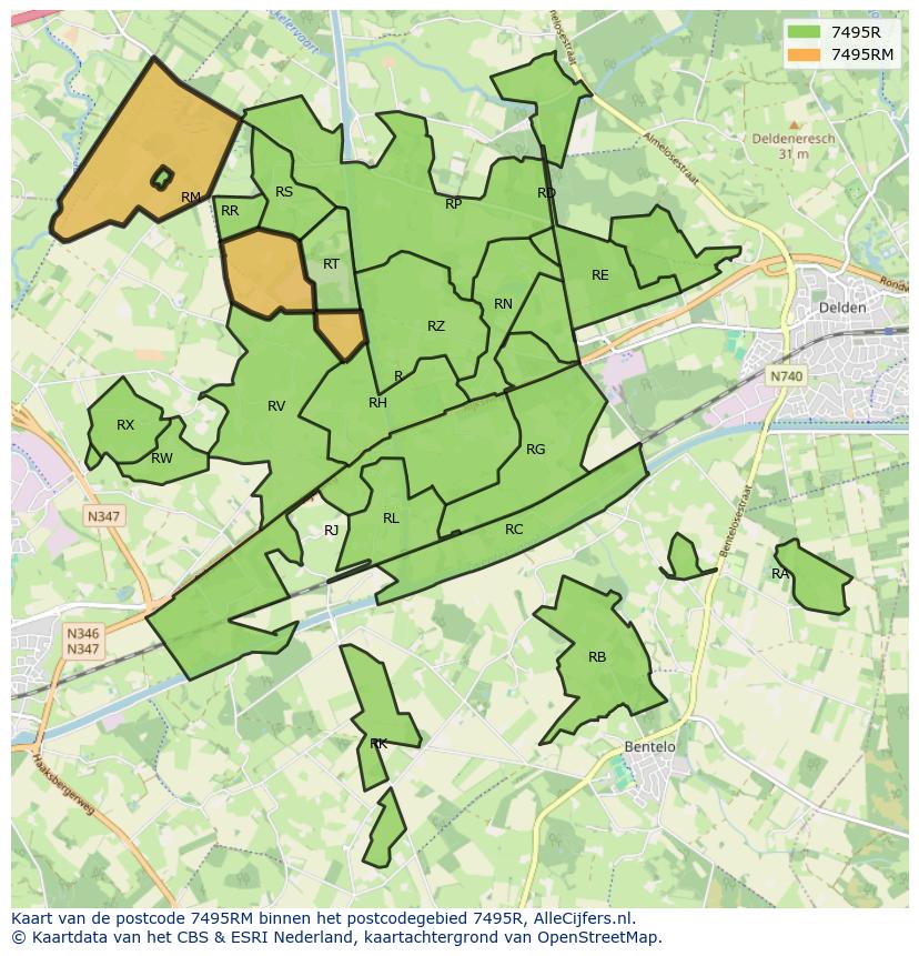 Afbeelding van het postcodegebied 7495 RM op de kaart.