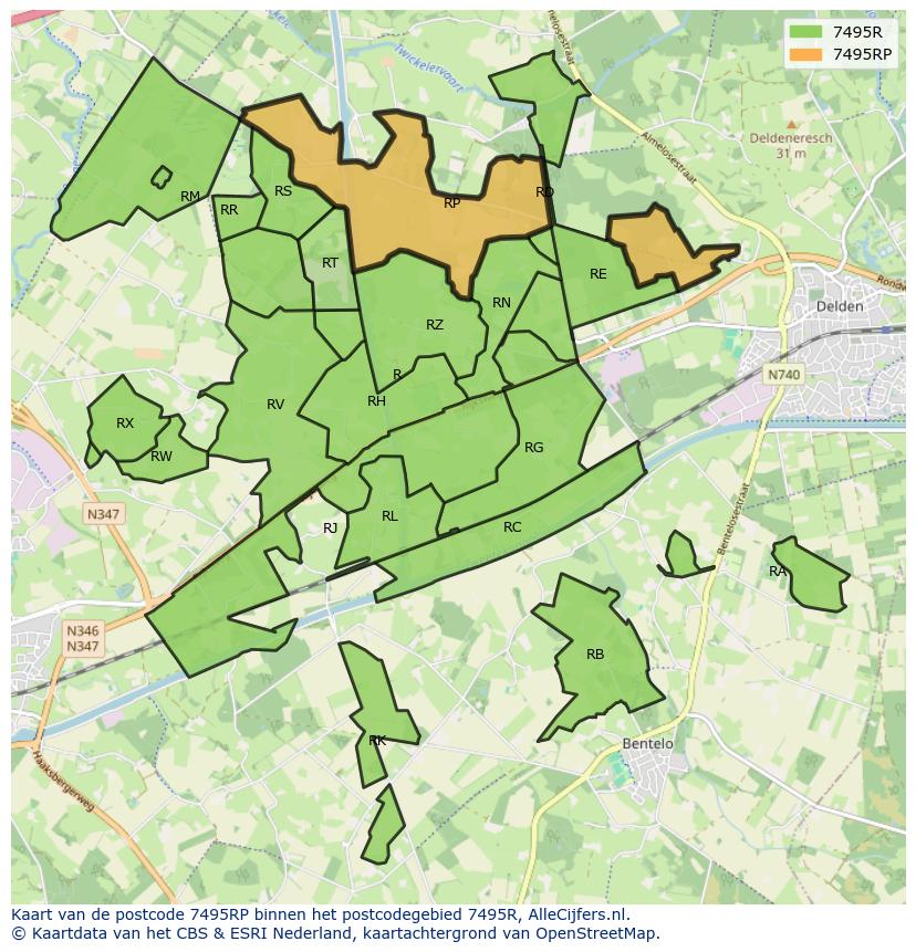 Afbeelding van het postcodegebied 7495 RP op de kaart.