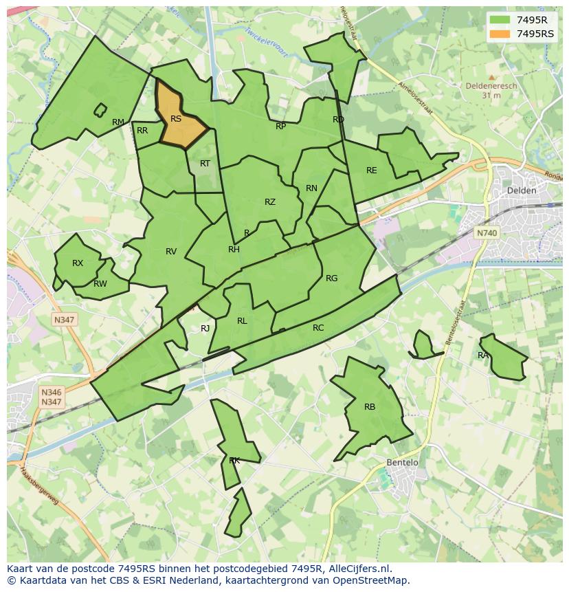 Afbeelding van het postcodegebied 7495 RS op de kaart.