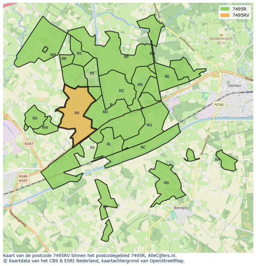 Afbeelding van het postcodegebied 7495 RV op de kaart.