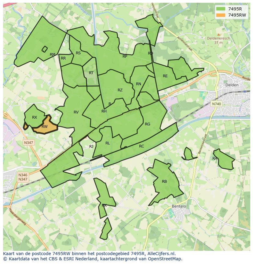 Afbeelding van het postcodegebied 7495 RW op de kaart.