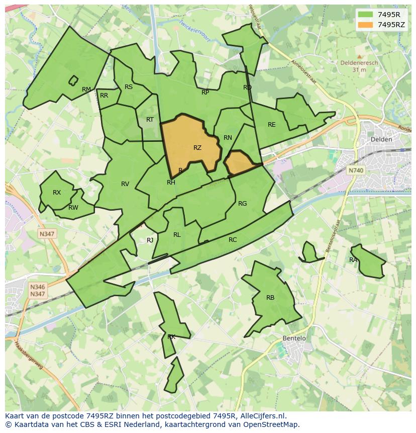 Afbeelding van het postcodegebied 7495 RZ op de kaart.