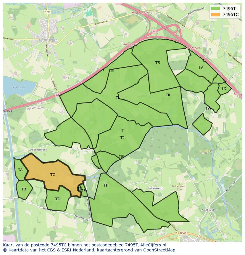 Afbeelding van het postcodegebied 7495 TC op de kaart.
