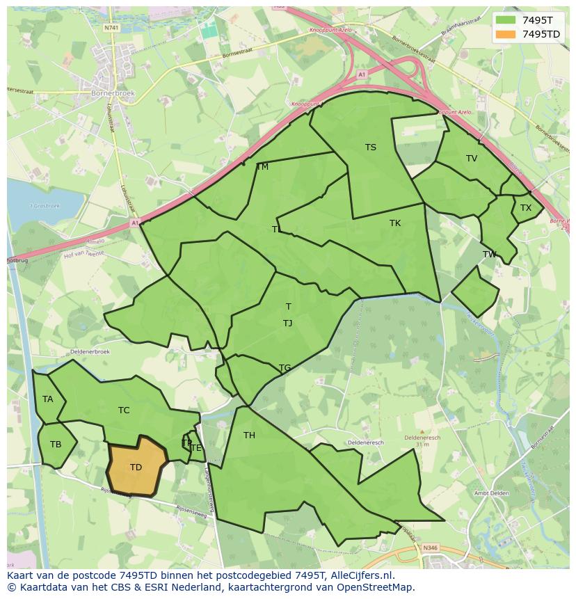 Afbeelding van het postcodegebied 7495 TD op de kaart.