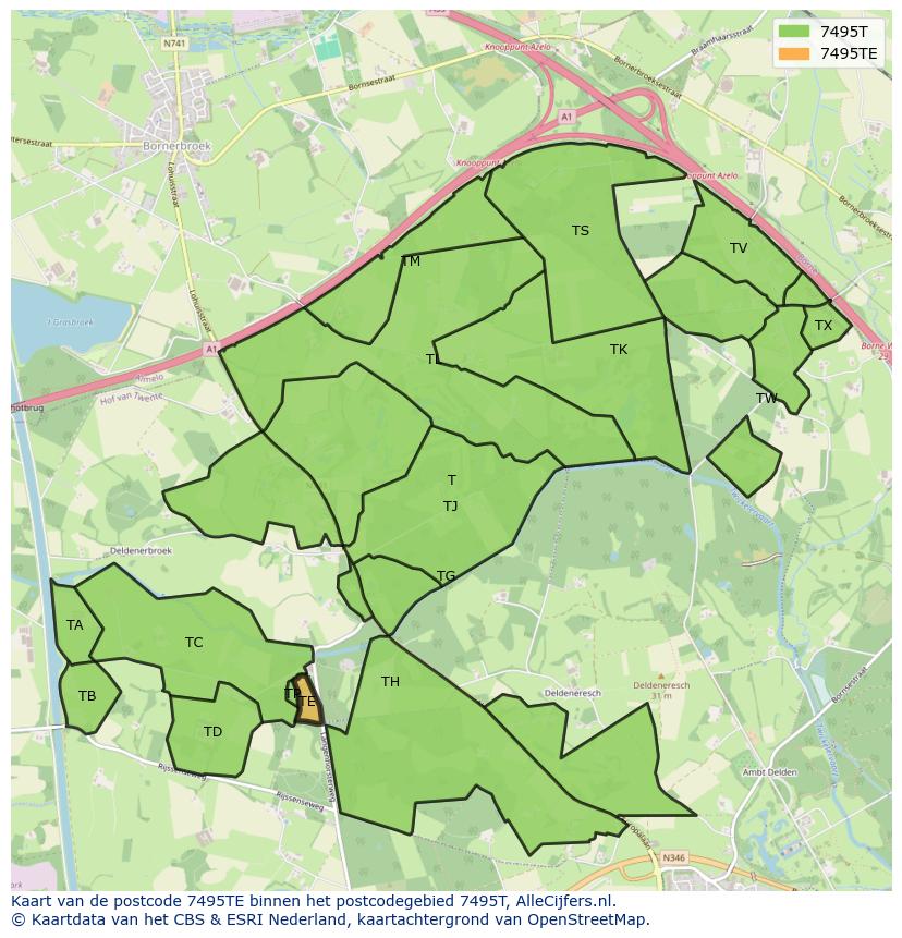 Afbeelding van het postcodegebied 7495 TE op de kaart.