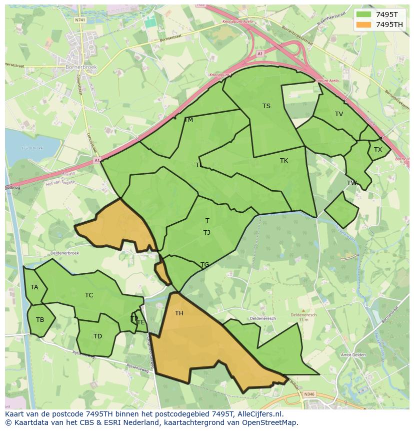 Afbeelding van het postcodegebied 7495 TH op de kaart.