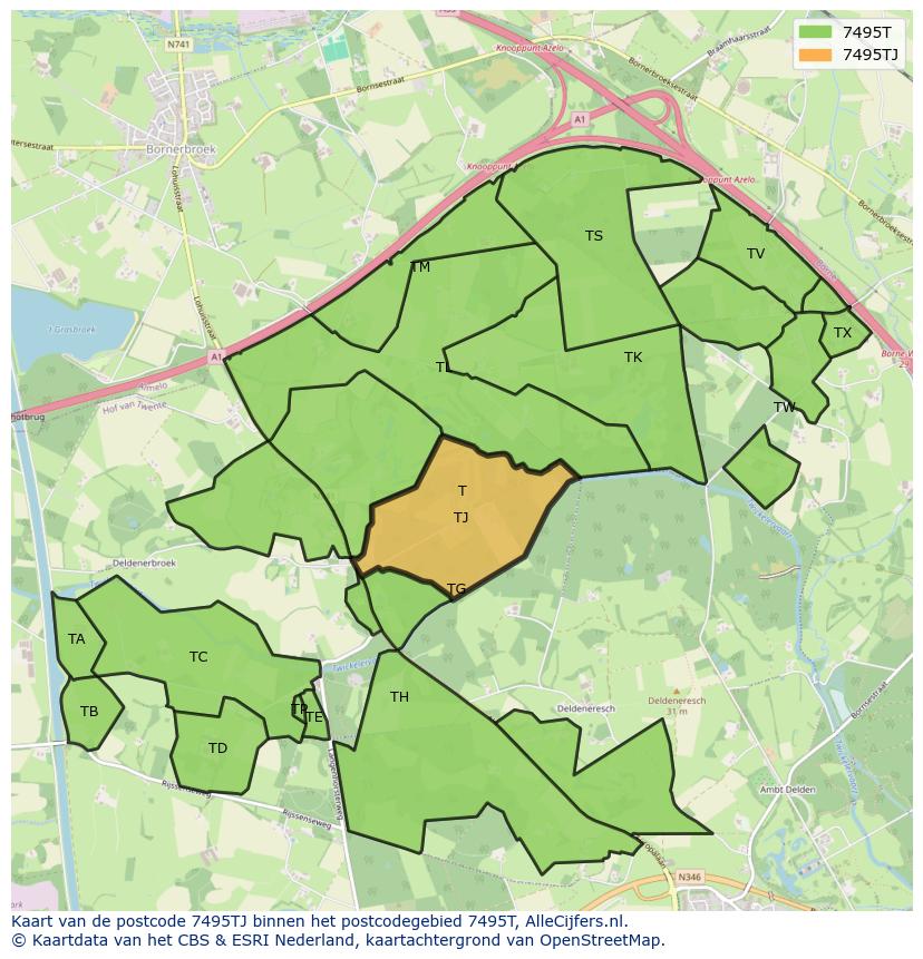 Afbeelding van het postcodegebied 7495 TJ op de kaart.