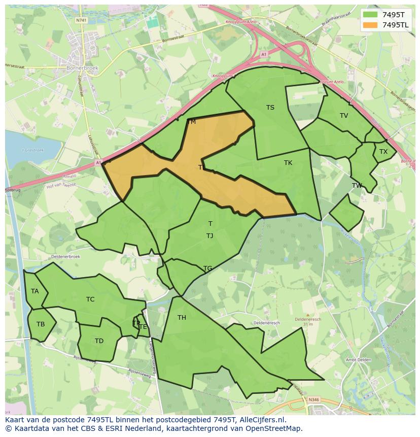 Afbeelding van het postcodegebied 7495 TL op de kaart.