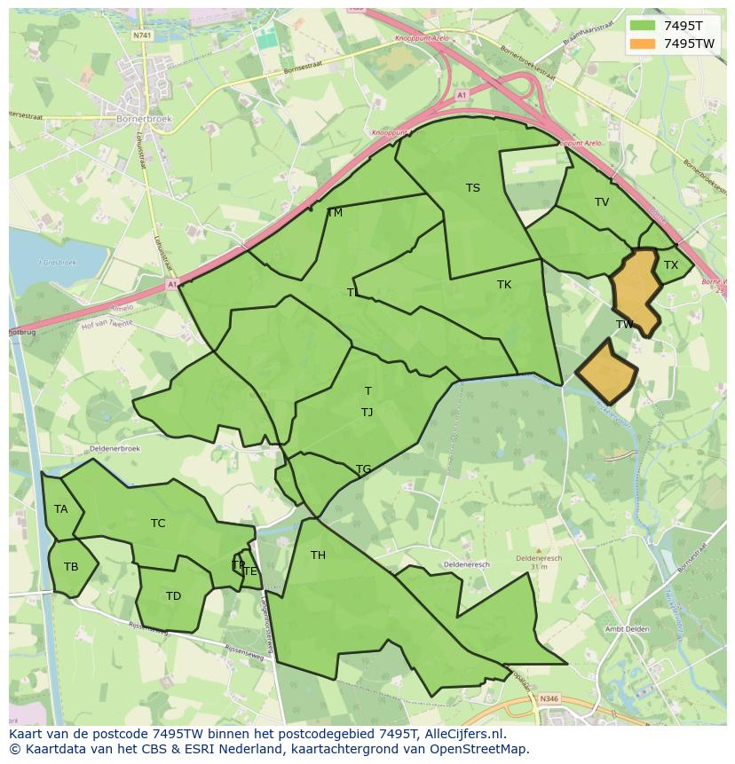 Afbeelding van het postcodegebied 7495 TW op de kaart.